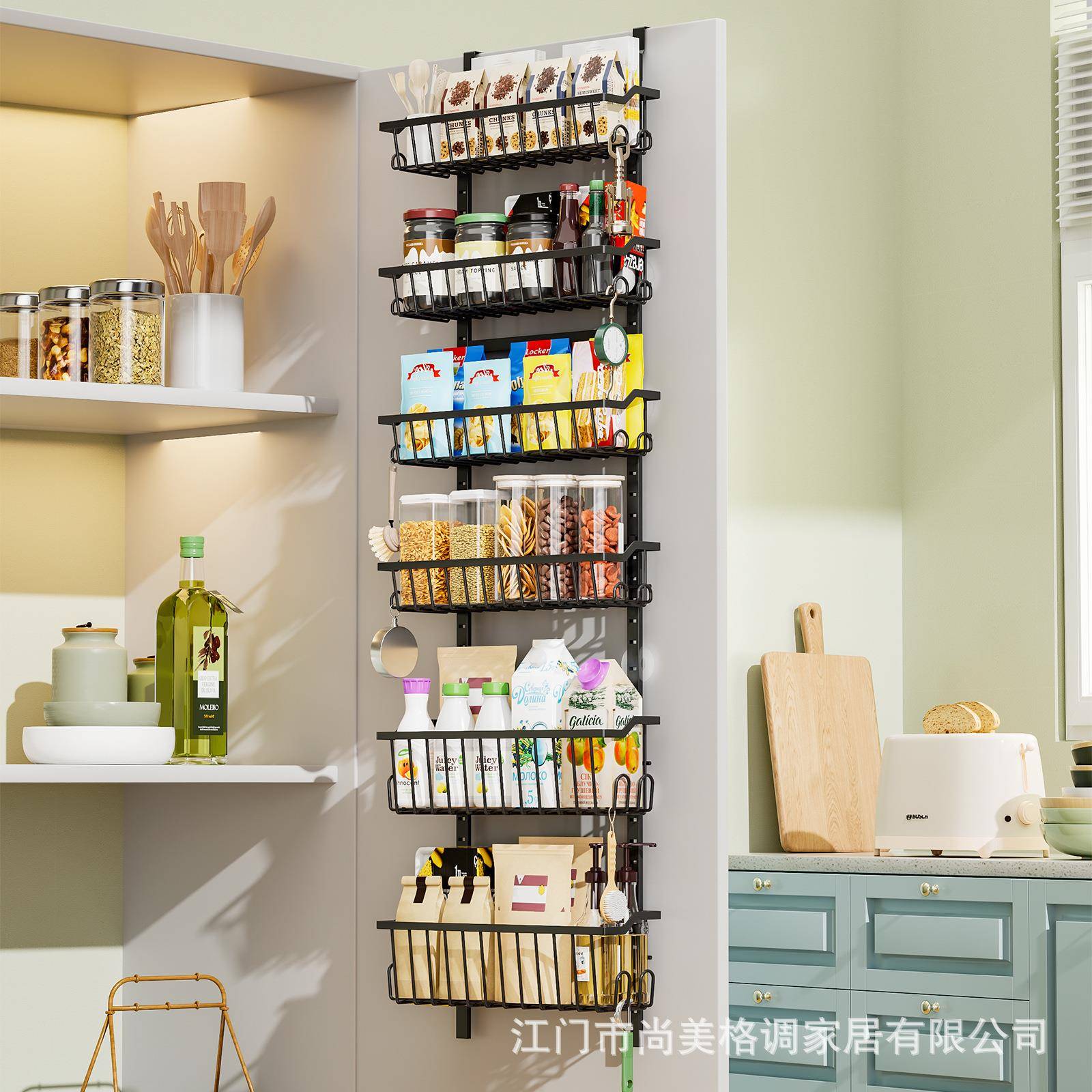 可调节门后挂篮置物架多层免打孔收纳篮浴室厨房门后杂物储物架