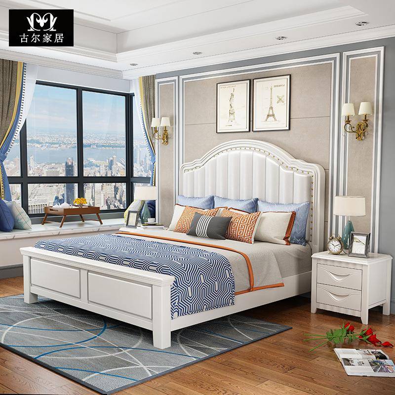 实木床1.8米欧式双人床1.5主卧现代简约高箱储物床田园单人床1.2m
