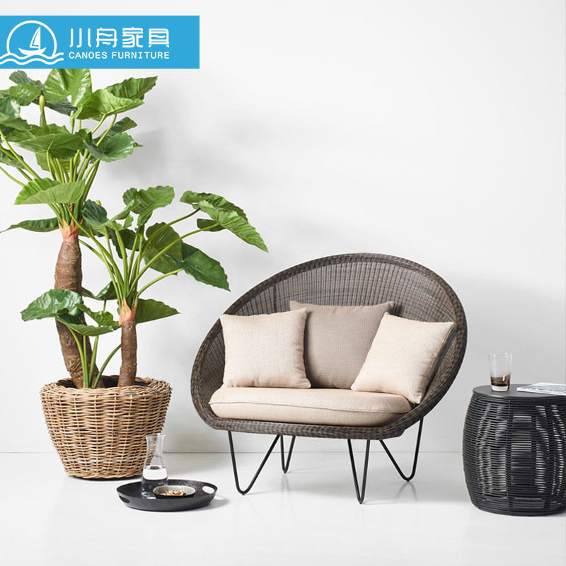 北欧原木藤编圆形单人沙发
