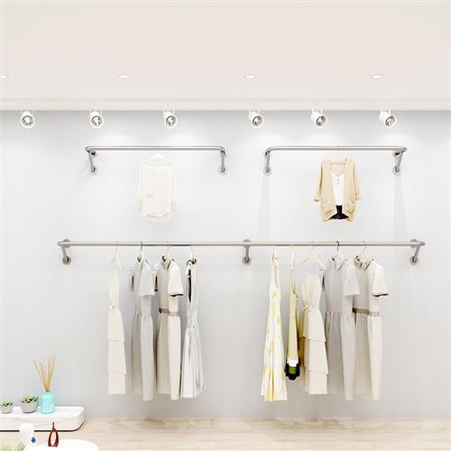 上墙不锈钢挂衣杆墙壁侧挂衣服架子壁挂服装展示架靠墙加粗挂衣架