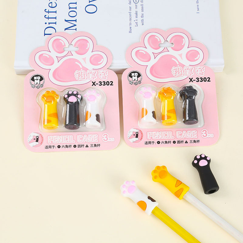创意猫爪笔套铅笔套 可爱硅胶笔盖握笔延长器 学生铅笔保护套批发
