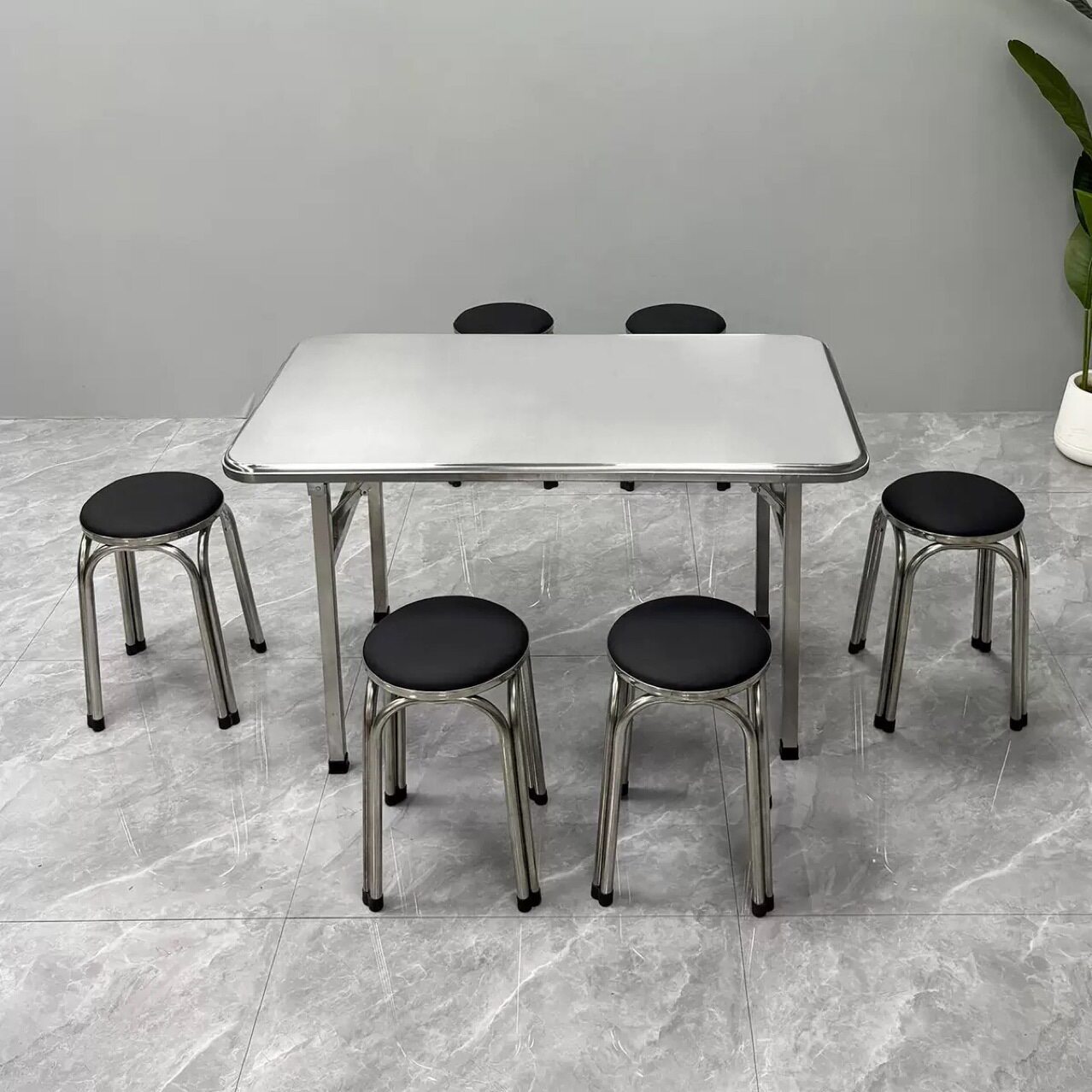 不锈钢长方形可折叠桌子吃饭家用户外加厚拉丝小餐桌60CM70*120