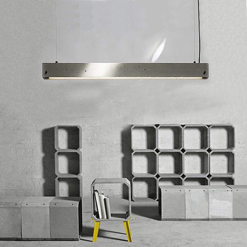北欧工业风led长条方形工作办公室茶桌吧台咖啡餐厅客厅水泥吊灯
