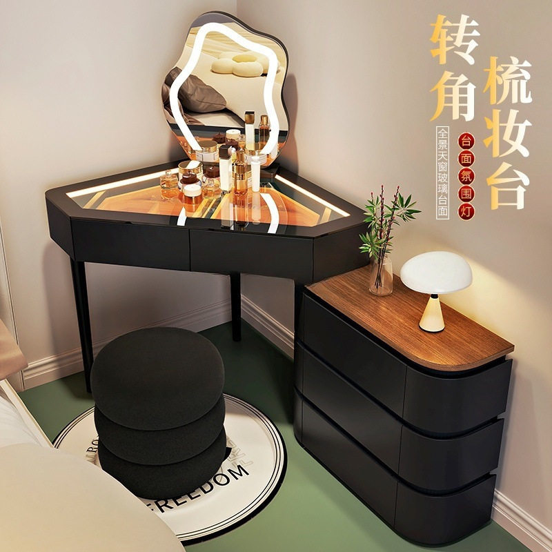 小户型转角实木梳妆台多功能收纳