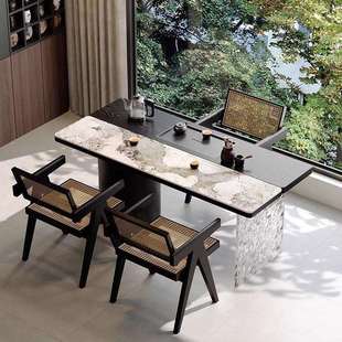 阳台岩板实木茶桌椅组合家用办公室茶台原木老板泡茶桌烧水壶一体