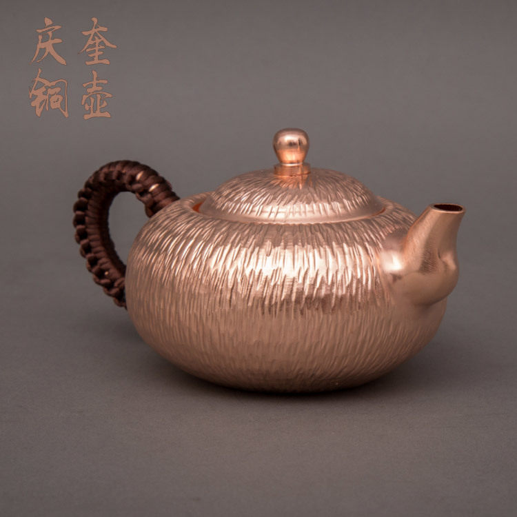 厂家定制手把壶竖纹款300毫升烧水壶多功能 紫铜茶壶定做