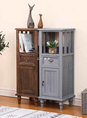 批发美式实木收纳柜复古45迷你卧室田园夹缝窄柜家装建材床头柜卧