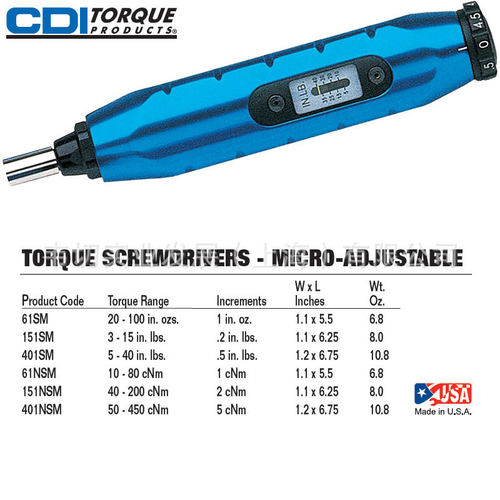 CDI工具 扭力螺丝刀 1/4in 扭矩螺丝批 151NSM