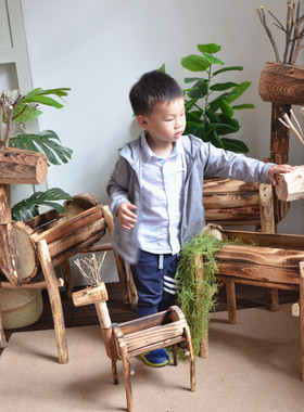 实木小鹿摆件创意多肉花盆庭院y阳台花园布置橱窗幼儿园植物角装