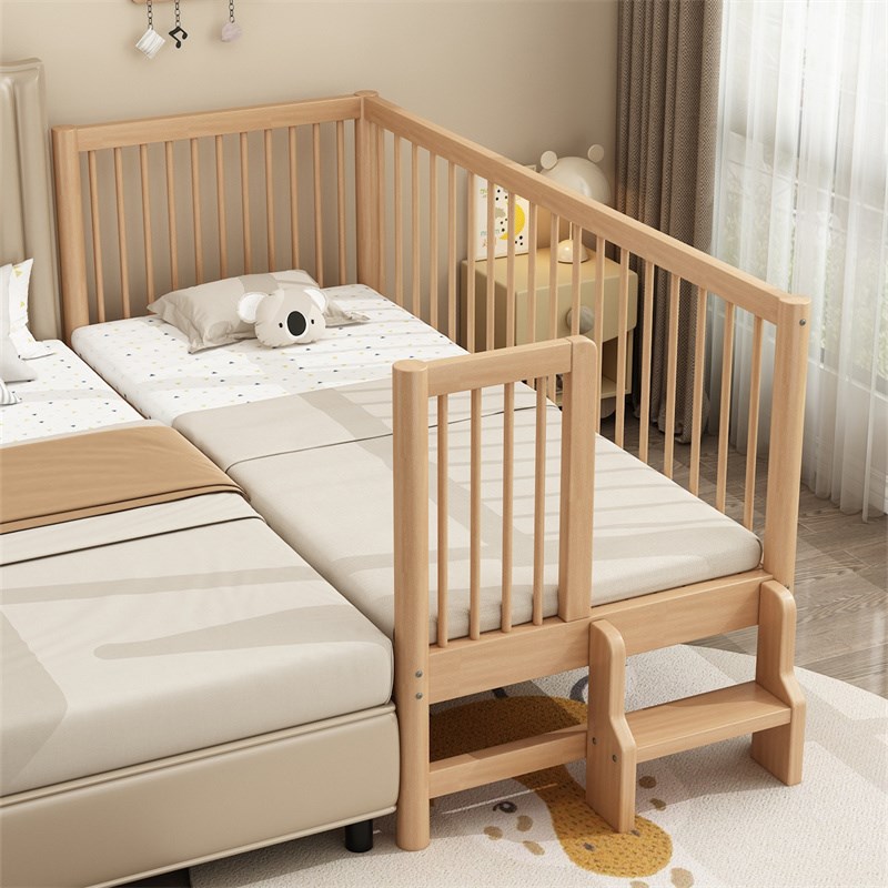 榉木婴儿拼接床可调节高度实木z无甲醛加宽床宝宝护栏可升降定制