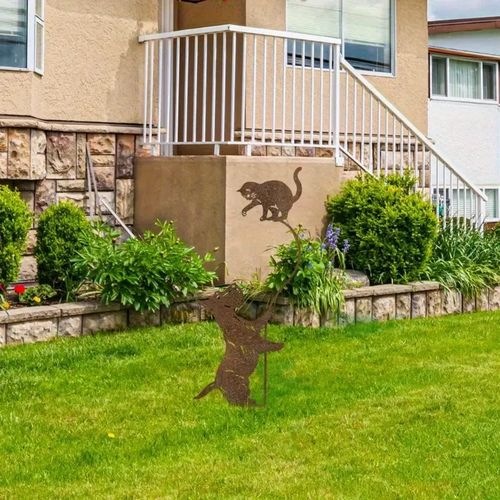 覆古铁艺狗狗庭院装饰户外铁质插地花园标志趣味猫咪狗狗玩耍设计