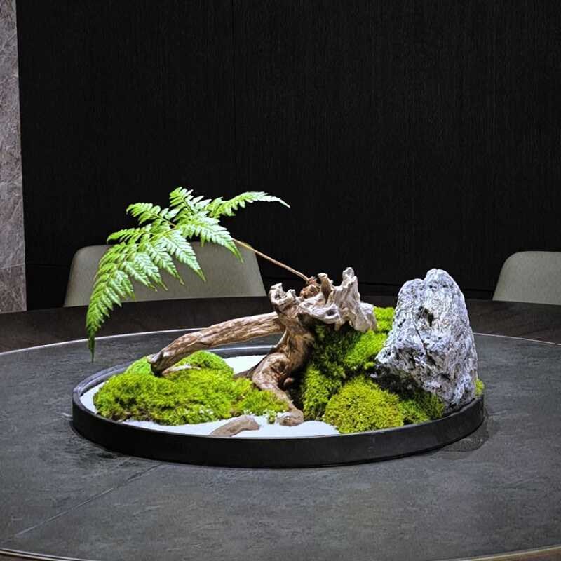 餐桌中间摆花桌摆大圆桌转盘枯景摆件高端酒店餐T厅微缩景观摆台