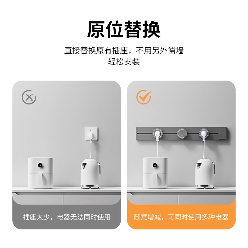 国际电工带开关轨道插座可移动滑轨F明装电力插排岛台餐柜家用厨