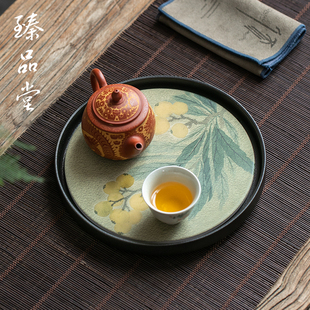 臻品堂 创意速干吸水茶盘陶瓷茶托盘小型家用壶承干泡台茶道配件