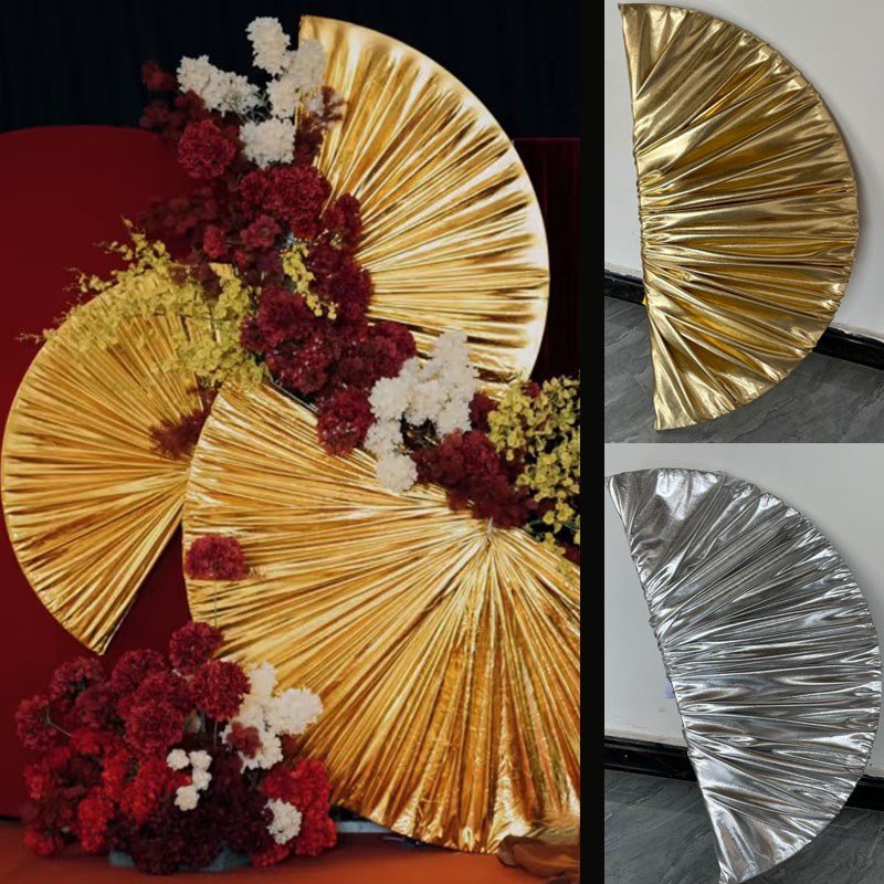 南洋风婚庆道具摆件金色褶皱半圆环扇形布艺婚礼迎宾迎宾区布置装