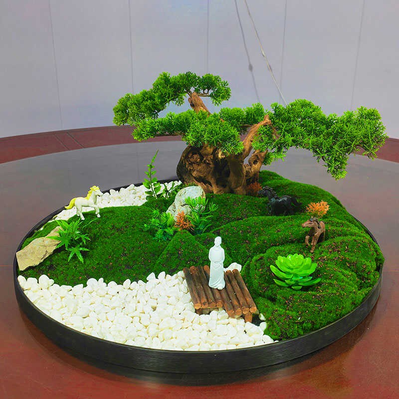 新中式餐桌桌花酒店n圆桌转盘枯山水摆件餐厅桌面中间造景装饰沙