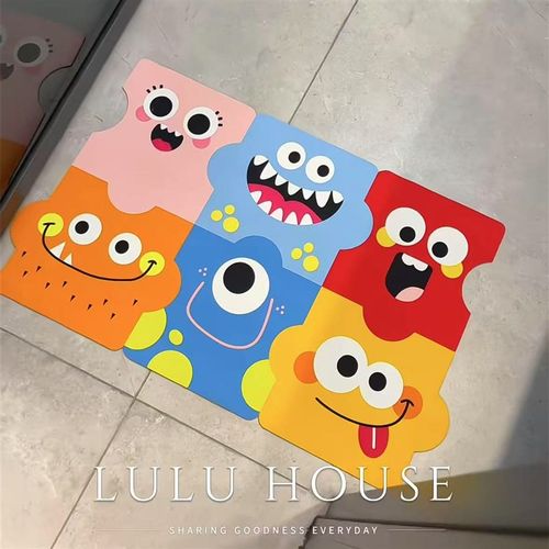 可爱小怪兽浴室地垫表情多巴胺拼图地毯厕所门口硅藻泥吸水防滑垫