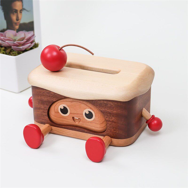 创意可爱实木质蛋糕纸巾盒收纳盒网红可爱居家装饰抽纸盒手机架