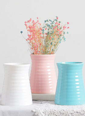 厂家直销 陶瓷花瓶白色螺纹螺旋条纹盆 工艺品摆件 插花器