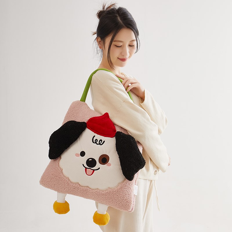 手提卡通狗抱枕被子两用学生w宿舍午睡空调毯女孩生日礼办公室靠
