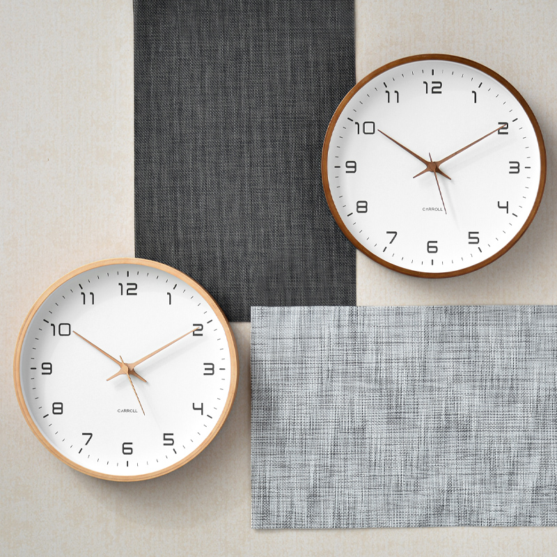 2021新款时尚客厅中式原木风实木挂钟家用日晷时钟卧室无声超静音