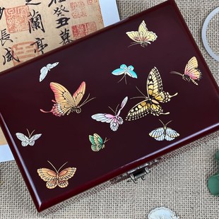 平遥手推漆首饰盒复古妆奁五金盒仿古梳妆盒推光漆器精致双层漆盒