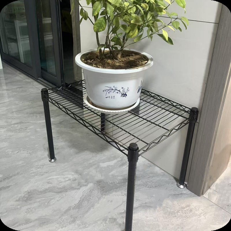 厨房置物架黑色线网落地一 层微波炉架扫地机器人收纳架阳台花架