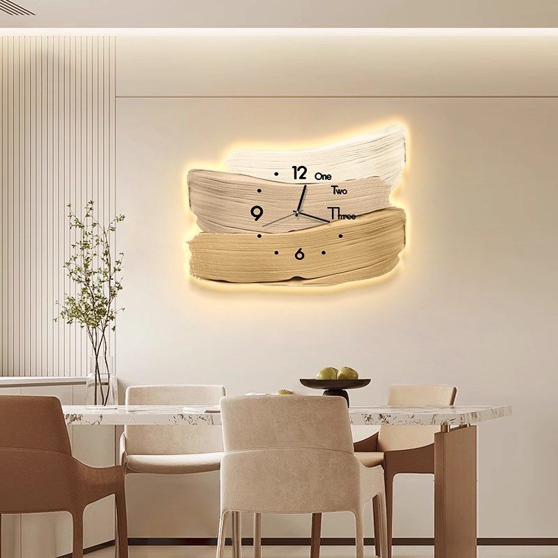 奶油风钟表挂钟客厅2025新款网红餐厅装饰画表挂墙创意时钟壁灯,家居饰品,挂钟,淘宝优惠券,粉丝福利购,淘宝优惠卷