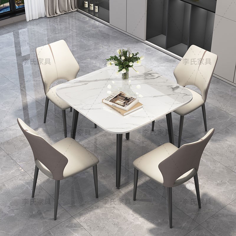 意式正方形岩板餐桌家用小户型简约F大理石接待洽谈阳台桌椅圆饭