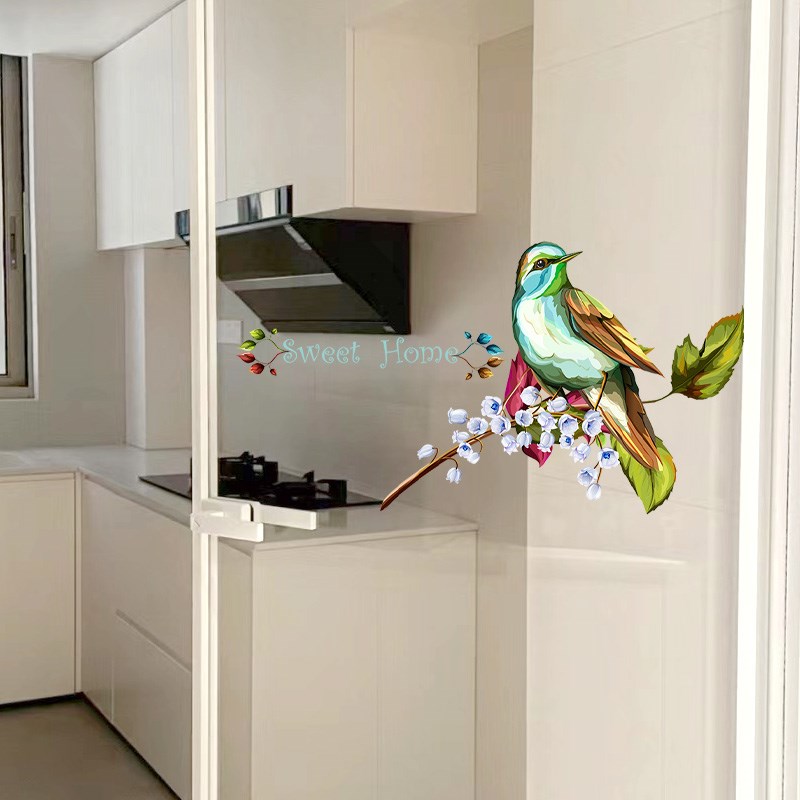鹦鹉新中式厨房i玻璃门防撞贴纸古典喜鹊客厅装饰浴室静电玻璃贴
