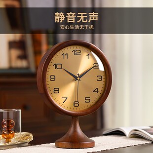 复古实木座钟简约轻奢家用客厅卧室钟表静音高级台钟创意时钟摆件