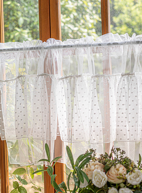 白色蕾丝纱帘法h式田园小窗户半截帘短帘厨房门帘隔断免打孔咖啡