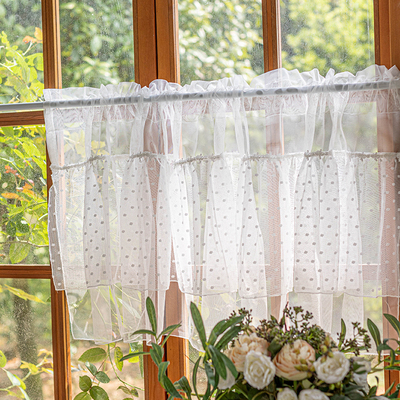 白色蕾丝纱帘法h式田园小窗户半截帘短帘厨房门帘隔断免打孔咖啡