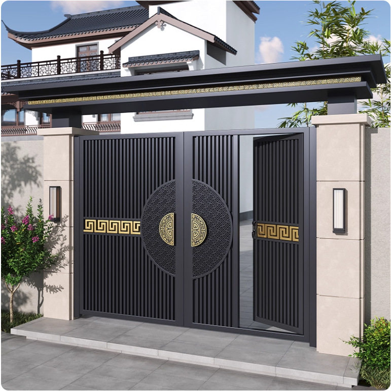 现代铁艺大门别墅双开庭院门自建房铝合金花园门户外不锈钢子母门