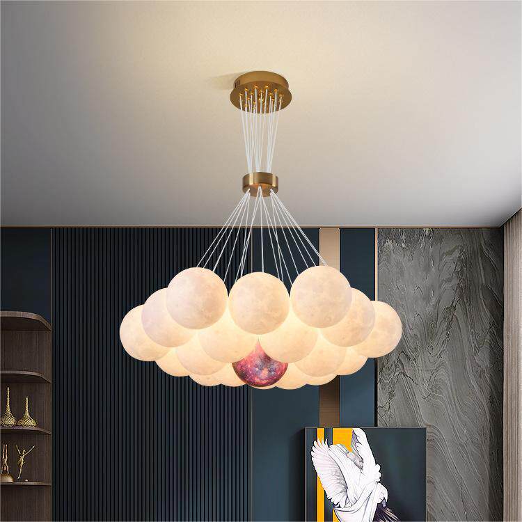设计师创意3d打印月球客厅吊灯现代简约led泡泡球餐厅灯卧室灯具