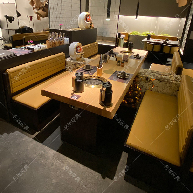 实木打造无烟净化火锅烤肉桌商用厂家直销餐桌椅组合D制通用桌椅