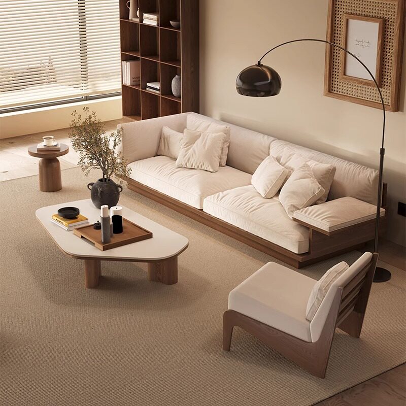 实木直排布艺沙发轻奢高级感家用客厅豆腐块沙发别墅大平层沙发椅