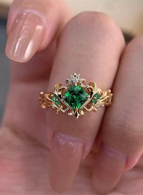 原创绿锆石沙弗莱戒指心动预警设计感小众新品时尚精致好友礼物