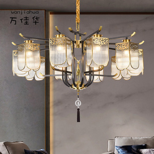 轻奢全铜灯新中式 楼灯具 客厅吊灯2022年中国风餐厅卧室灯大气复式