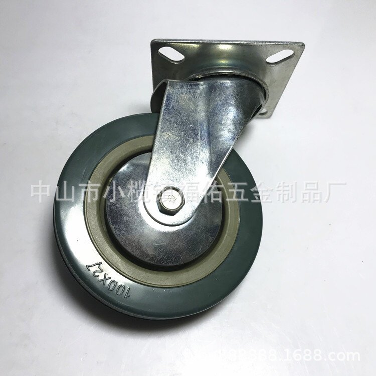 工业推车脚轮滑轮PVC脚轮 灰胶轮家具轮推车平板丝杆带 刹车万向
