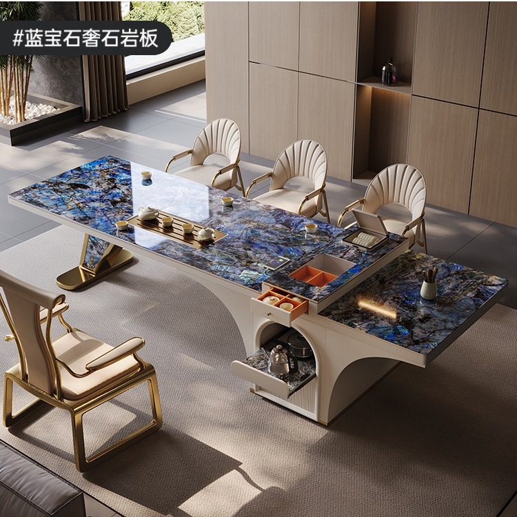 现代简约办公室家用阳台茶台功夫喝泡茶桌意式轻奢岩板茶桌椅组合