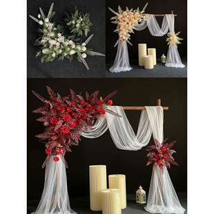 婚庆森系木桩门拱门草坪户外婚礼木头架子花门布置树桩背景摆件