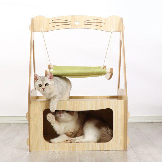 实木家居 双层宠物床 / 猫摇床 / 落地款 / 窗户猫咪秋千简约风