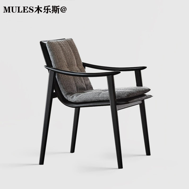 北欧实木餐椅皮布艺接待洽谈休闲椅设计师餐厅靠背椅高靠背扶手