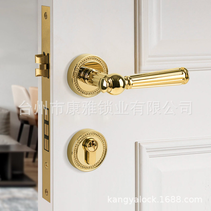 工厂货源 美式轻奢黄铜银色门锁 家用室内通用型分体式木门执手锁