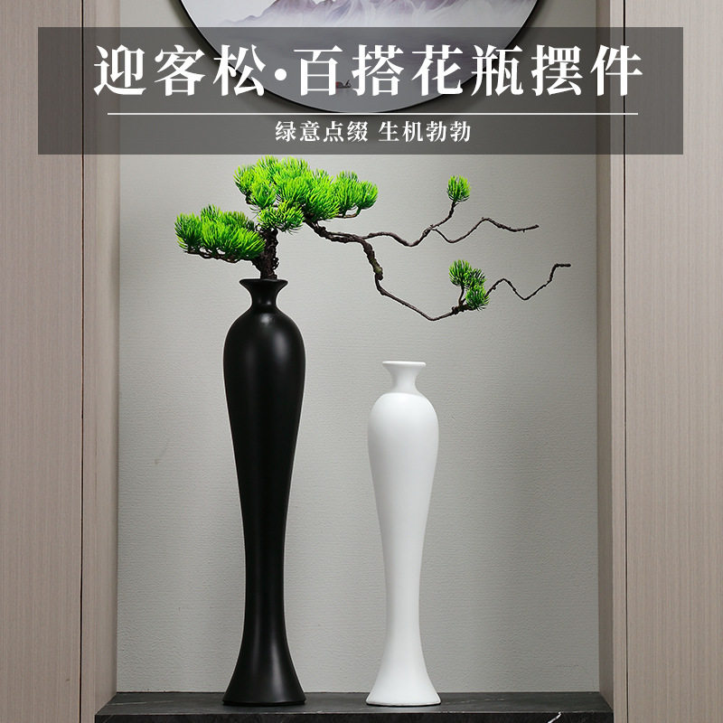 现代简约意式黑白细长花瓶迎客松家居客厅玄关瘦高柜子装饰品摆件
