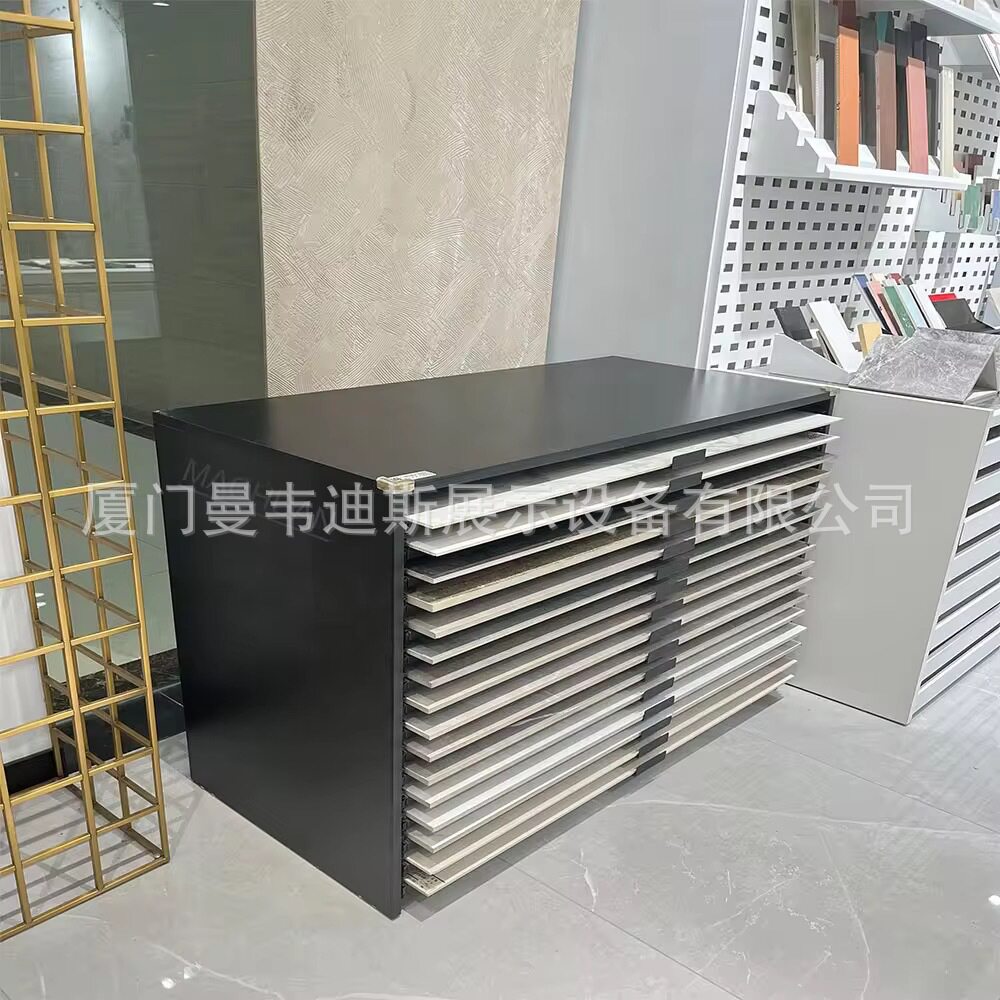 加工定制瓷砖抽屉柜金属框架瓷砖石材样品推拉抽屉展示柜