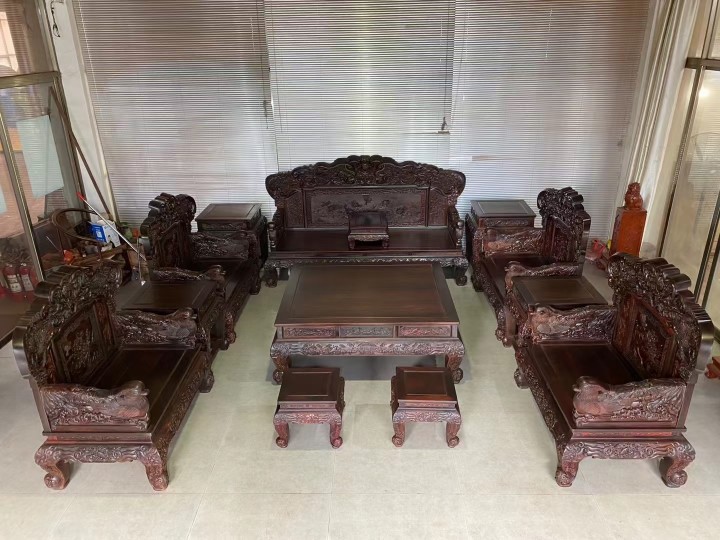 印尼黑酸枝阔叶黄檀精雕鸳鸯戏水沙发宝座仿古典新中式红木家具