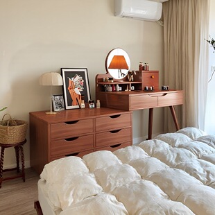 床尾梳妆台卧室现代简约2025新款轻奢高级感化妆桌镜收纳斗柜一体