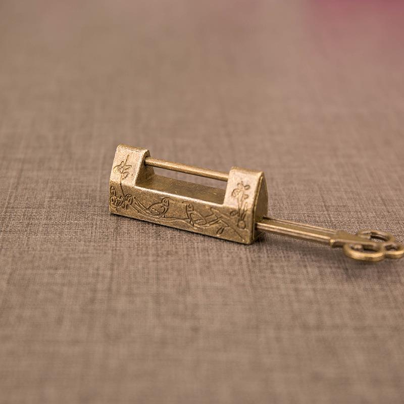 迷你仿古喜鹊锁小锁头做旧箱挂锁横开复古铜锁老式古代家具锁